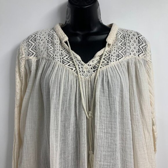 Denim & Supply Ralph Lauren Women' s Boho Ruched Relaxed Chiffon Blouse Size L - Picture 4 of 10